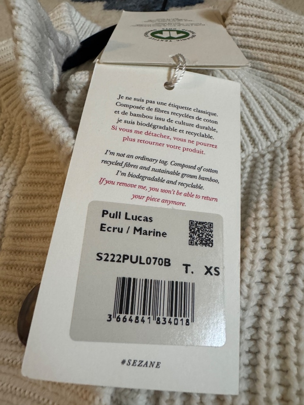 NWT Sezane Lucas Jumper in Ecru/Navy Size XS (Runs Large) - Picture 13 of 14